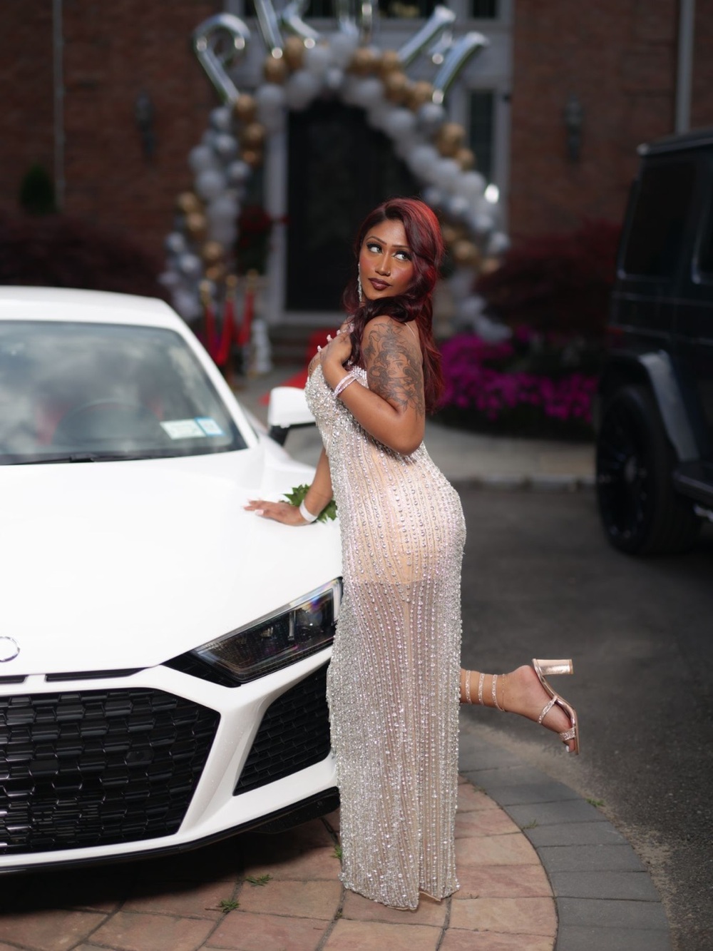 Custom Embellished Beaded Evening Gown / Prom Dress | Size 4